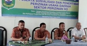 Sekda menyampaikan paparan pada pembukaan sosialisasi perizinan HO di Kotanopan