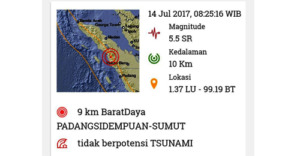 Gempa 5,5 SR Guncang Sidimpuan Sekitarnya