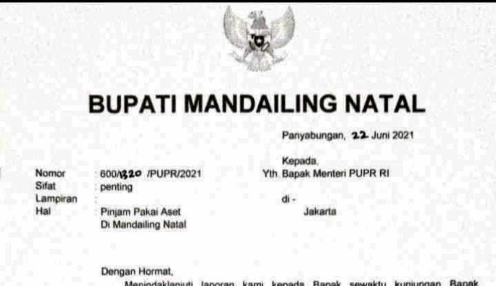 Surat Bupati Madina Viral, Laporkan Ular Sebesar Batang Kelapa Kepada Menteri PU