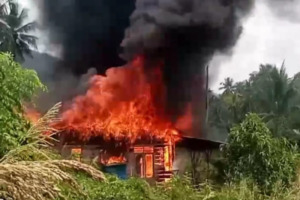 Rumah Ditinggal Pemiliknya Ludes Terbakar di Desa Darus Salam