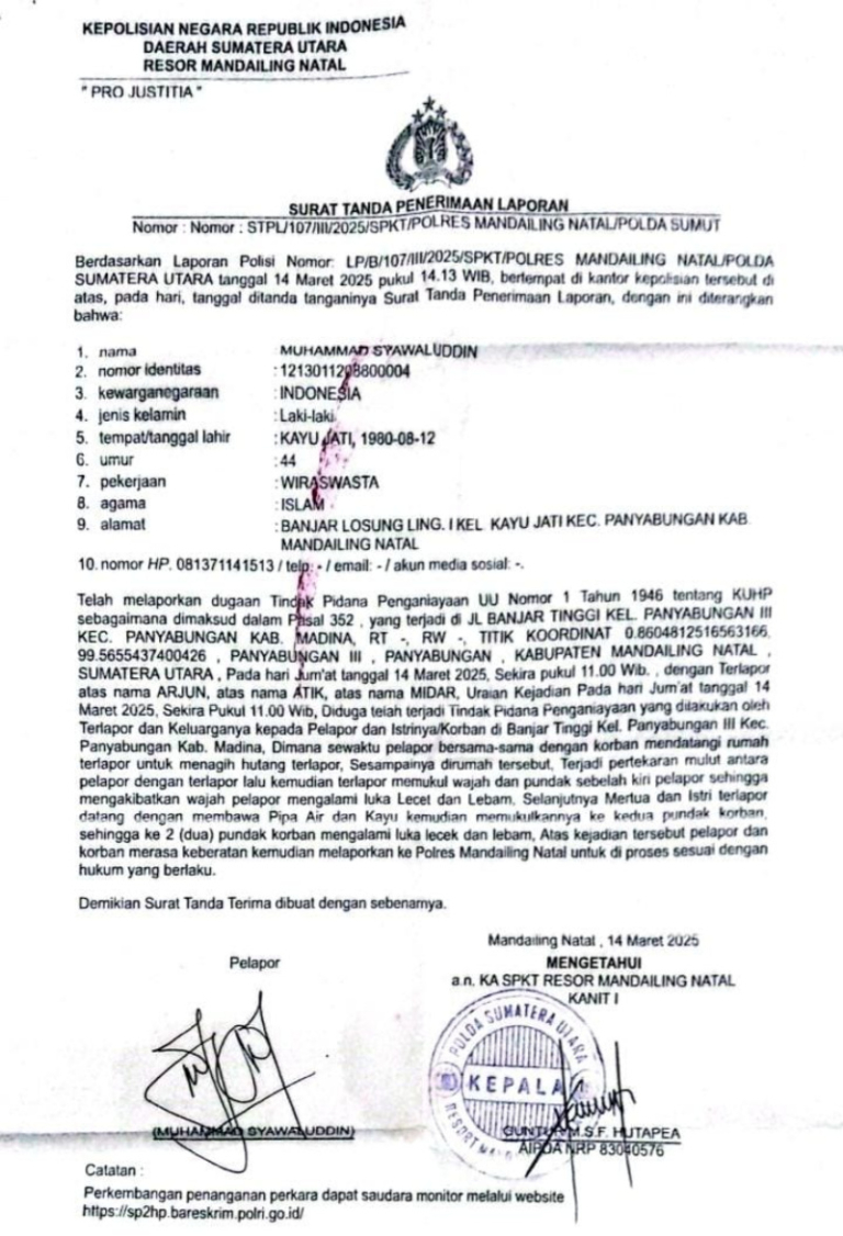 Hampir Setahun Laporan Penganiayaan Jornalis Mengendap Di Polres Madina